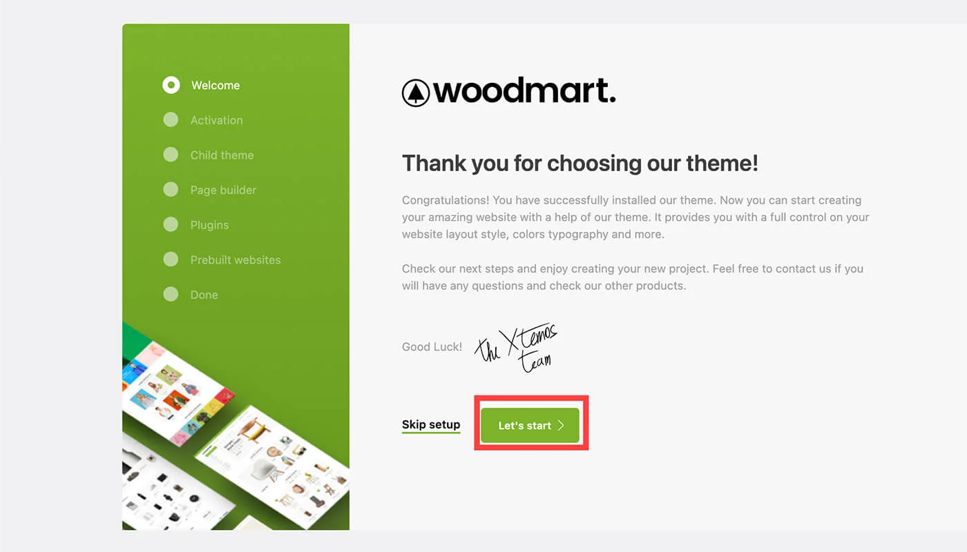 WoodMart主题安装向导提示