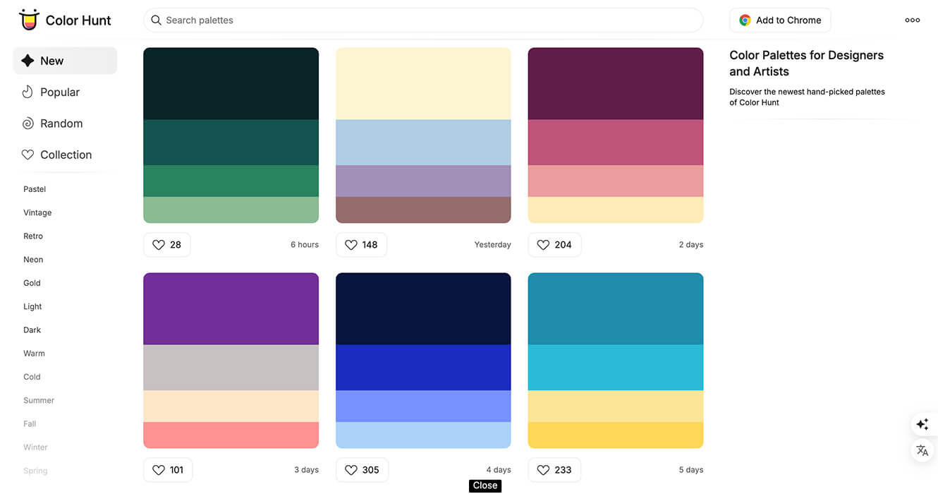 Astra 主题安装后,手把手教你完成 Astra 主题设置 19 Color Hunt 调色板网站