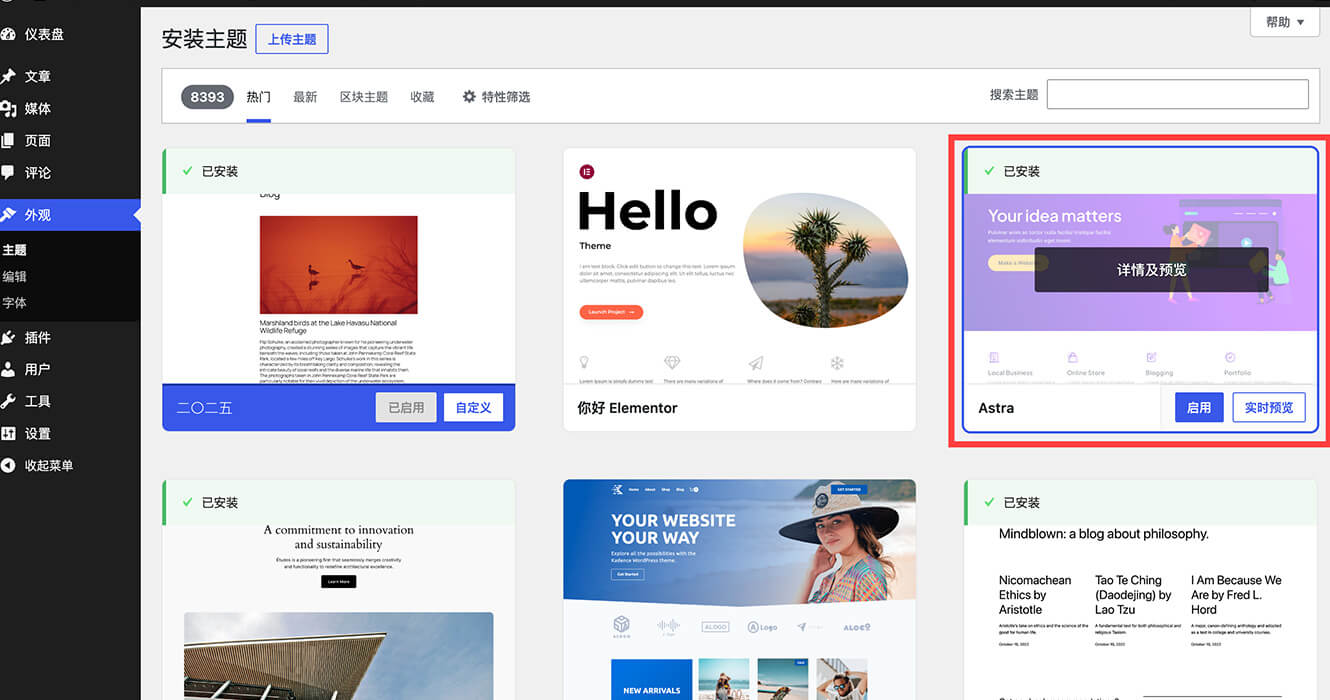 WordPress Astra 主题安装详细教程 11 启用Astra主题